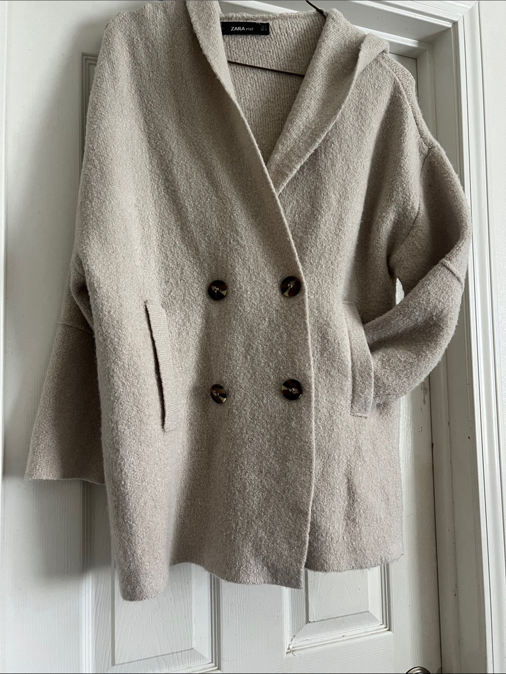 Zara Double-Breasted Hooded sweater Beige